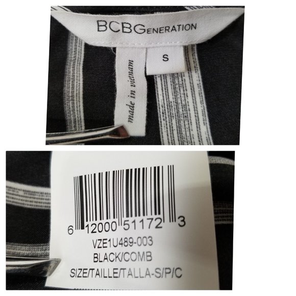 BCBG Generation Womens Casual Tank Top Small Black Striped Tiered Front Ruffle - Picture 7 of 9